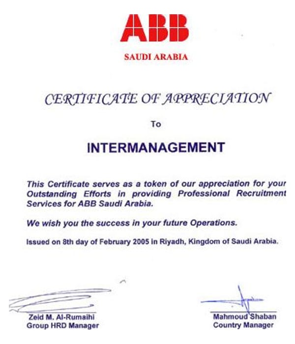 Appreciation letter from ABB Saudi Arabia